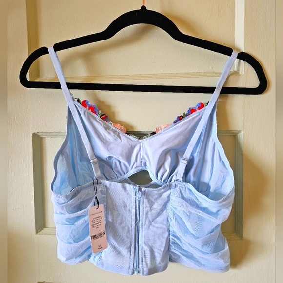 Understance embroidered floral sky blue bustier crop top NWT - Picture 7 of 9